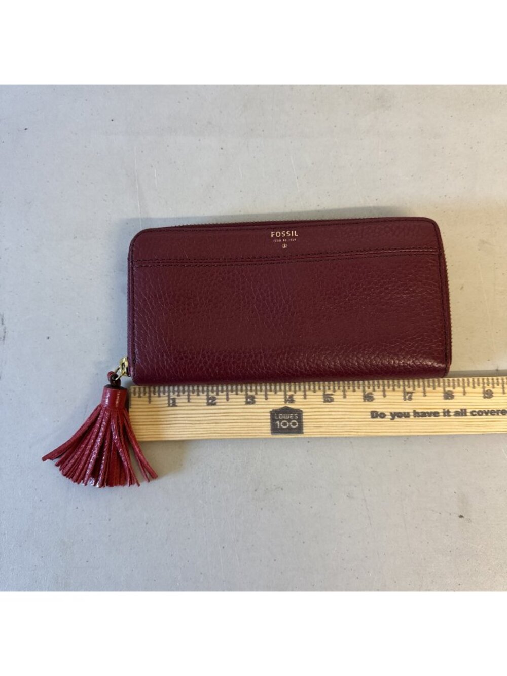 FOSSIL Tara Large Continental Zip Around Wallet Maroon Leather Tassel